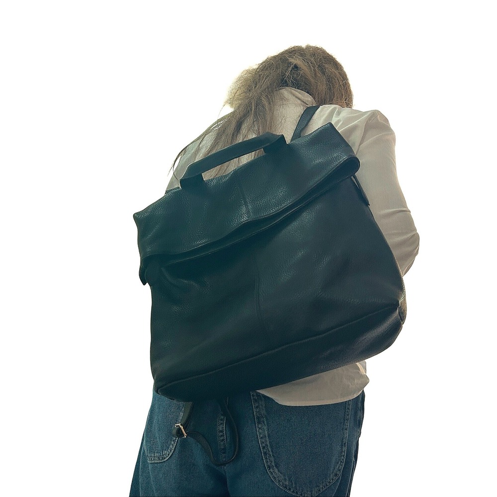 Kiko Leather Foldover Backpack Convertible Tote Black MSRP $225 Style 769 1‎